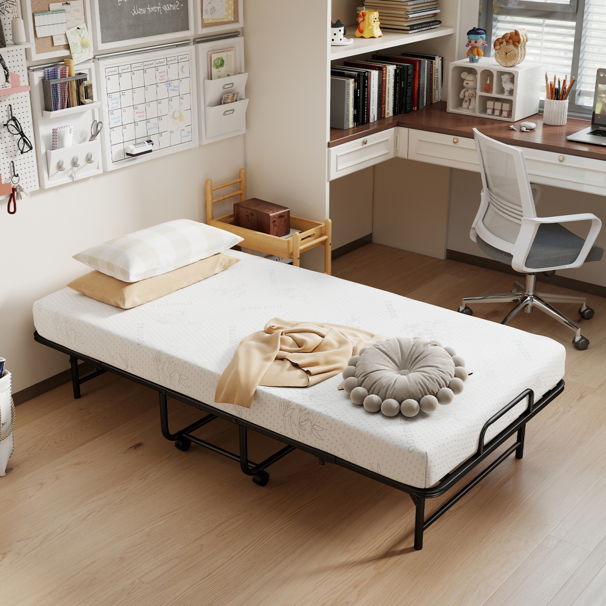 HU11326 Folding Bed with 5 in. Mattress Rollaway Guest Bed with Memory Foam Mattress - Twin Size