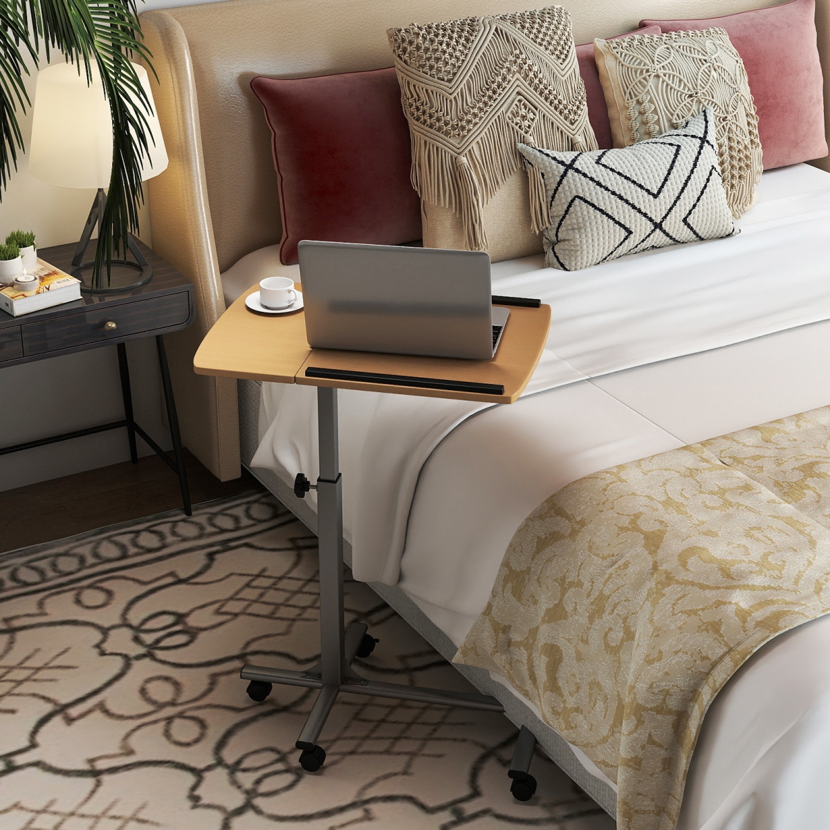 HW65679NA Adjustable Angle Height Rolling Laptop Table - Natural