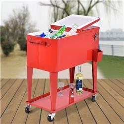 OP2226 80 qt. Outdoor Patio Rolling Steel Construction Cooler, Red
