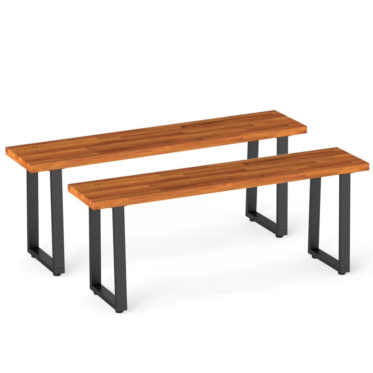 HW76237-2 Wood Patio Bench 47.5 in. Long Dining Bench for Entryway Poolside - Set of 2