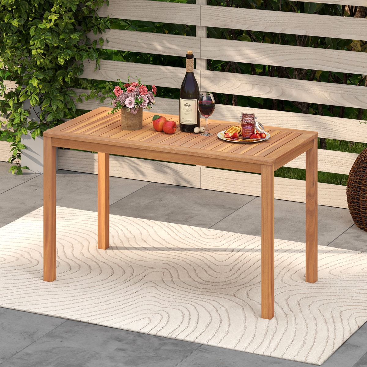 HW75307 Outdoor Acacia Wood Dining Table with Slatted Tabletop for 4-6