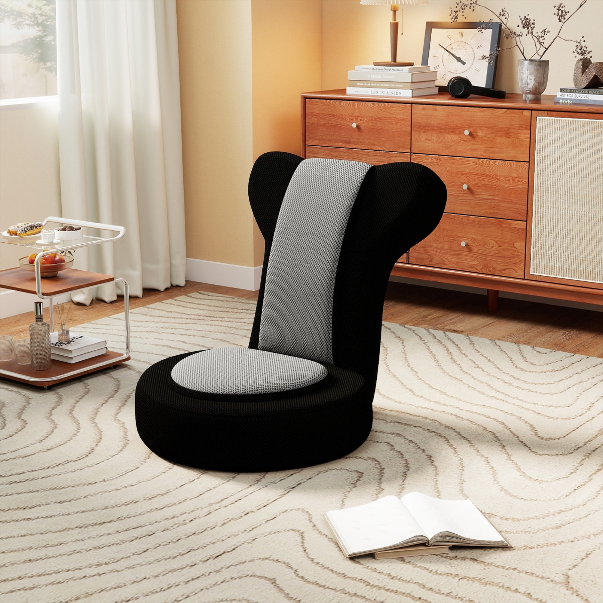 HV10703GR Floor Comfy Gaming Leisure Chair with Adjustable Headrest & Backrest - Gray
