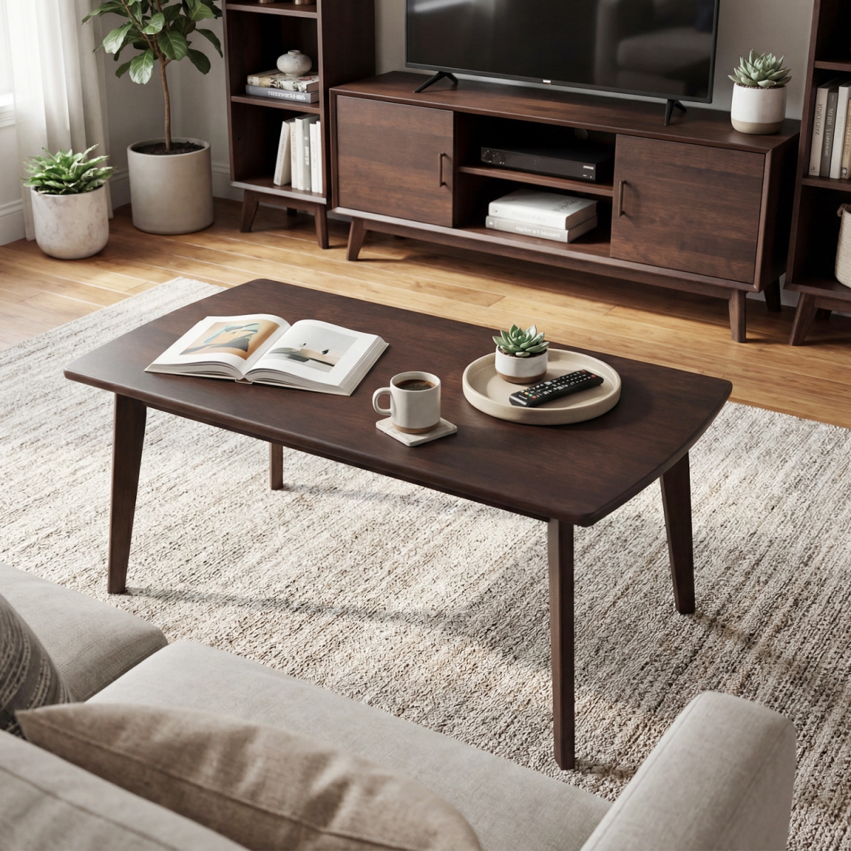 HV10962WL Solid Wood Modern Coffee Table with Tapered Legs - Walnut
