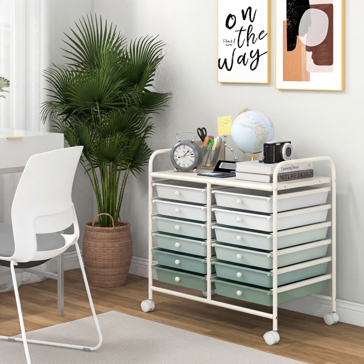 JV12580QR 12 Drawers Rolling Storage Cart for Home & Office - Green Gradient