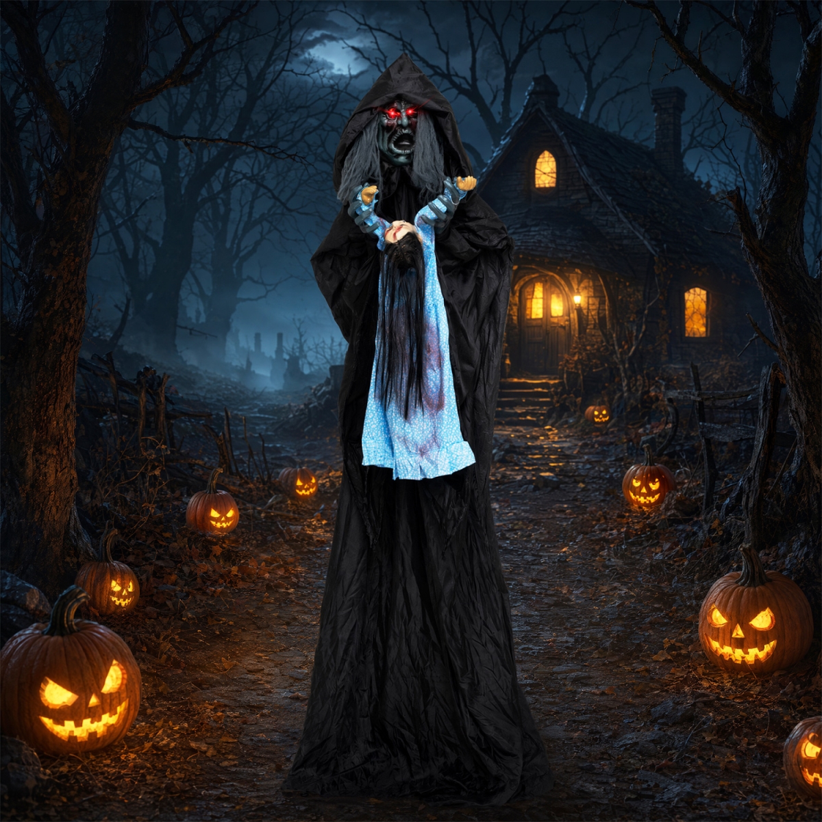 CM25657 7.2 ft. Animated Halloween Soul Sucker Decoration with Lowering Head - Black