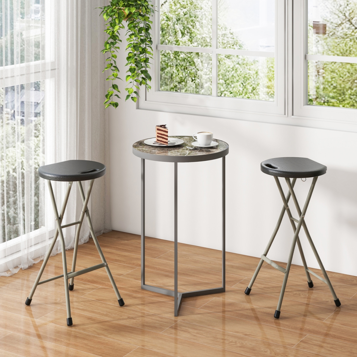 NP10294BK-2 28 in. Portable Folding Stools with 330 lbs Limited Sturdy Frame - Black & Silver - 2 Piece