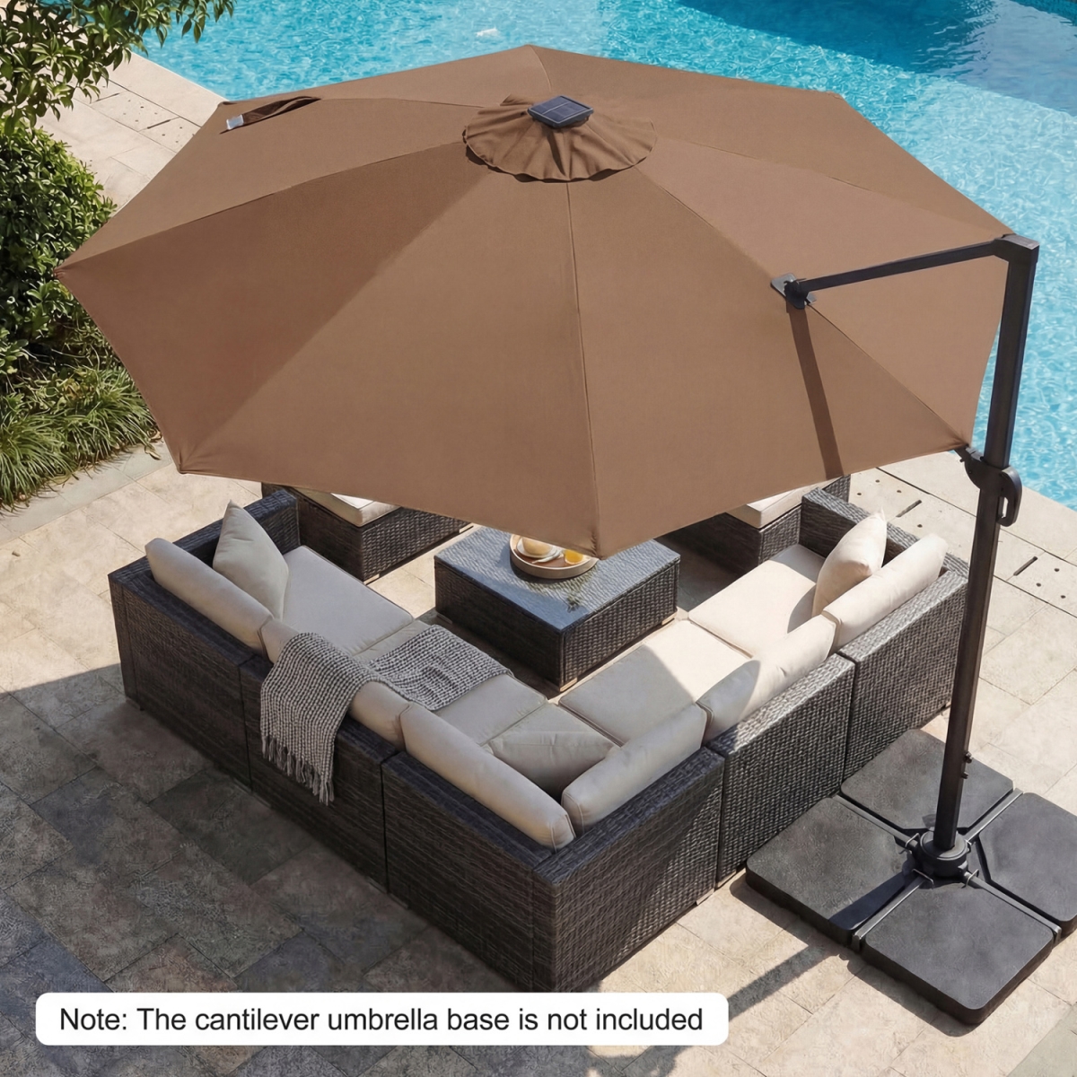NP13283CF 10 ft. Cantilever Patio Umbrella with Solar LED Lights 360 Deg Rotation - Brown
