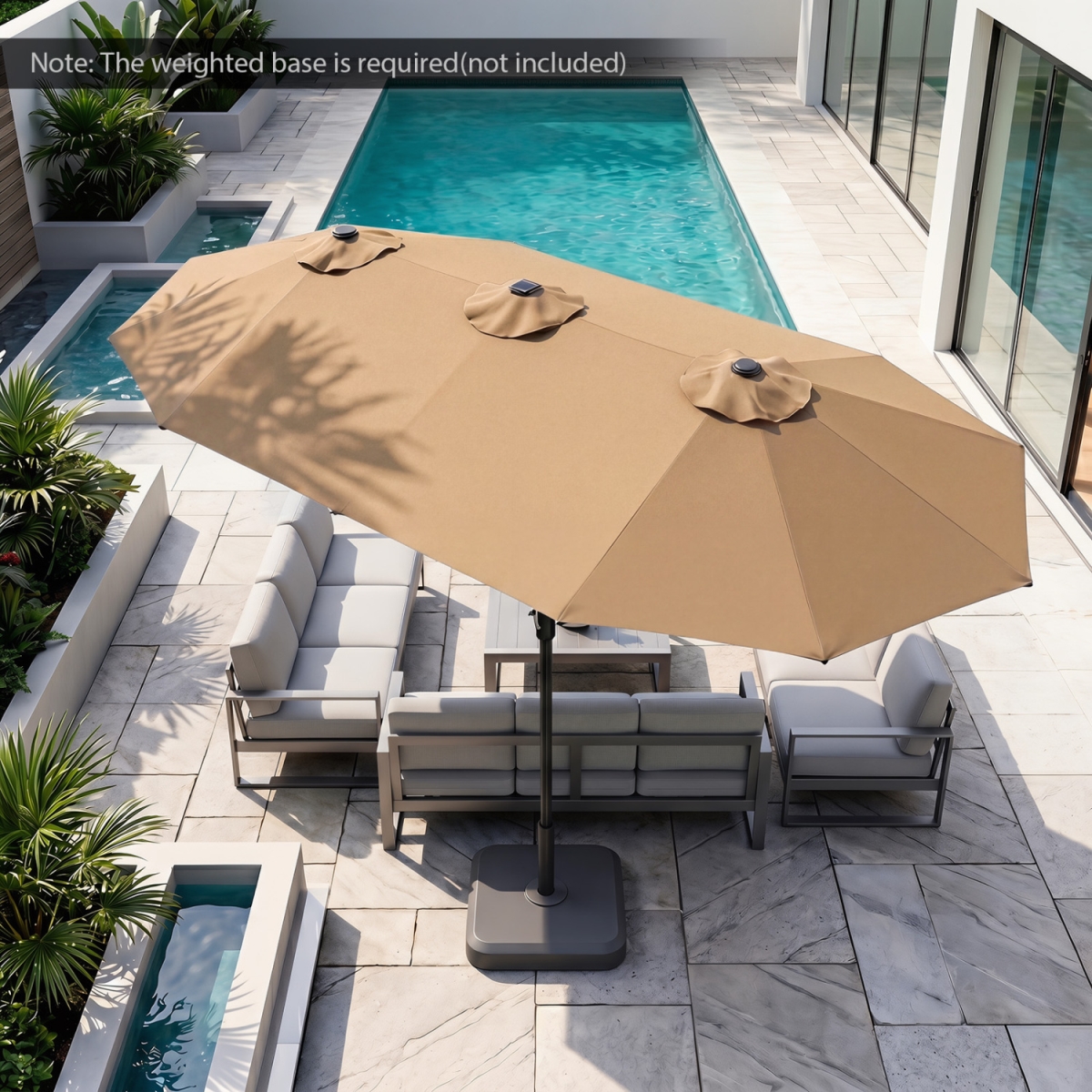 NP13304CF 13 ft. Double-Sided Patio Umbrella Large Rectangle Market Umbrella with 36 LED Lights - Tan
