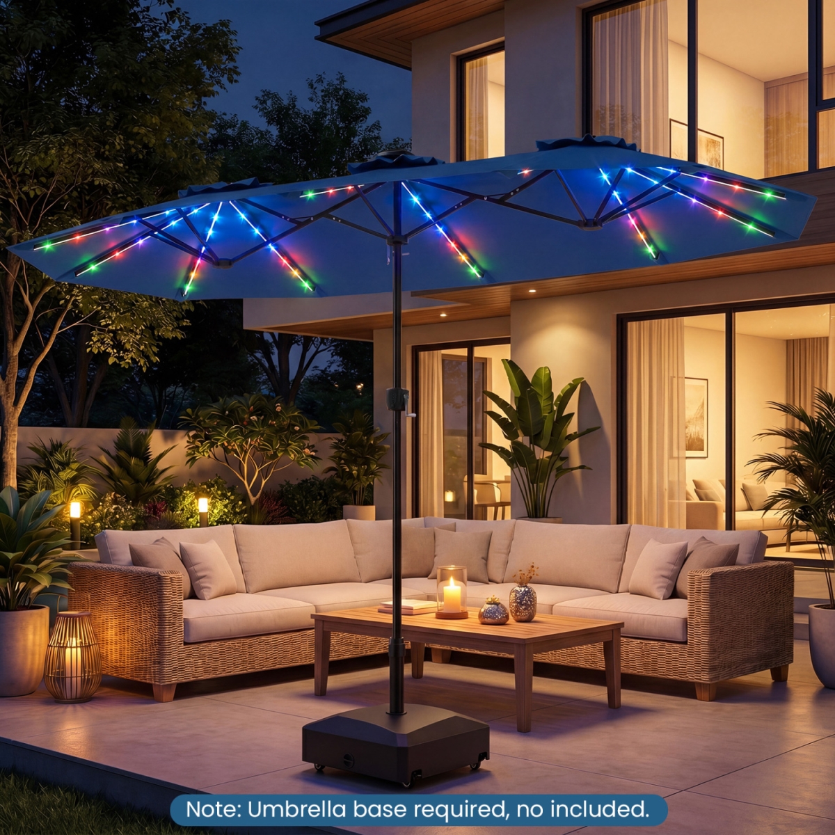 NP13305NY 13 ft. Double-Sided Patio Umbrella with Color-Changing Flowing Solar LED Lights - Navy