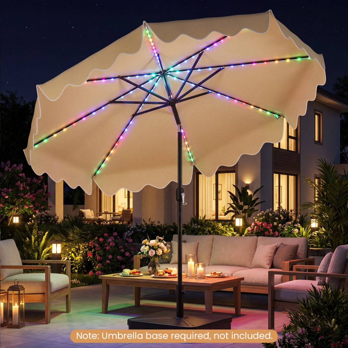 NP13308BE 10 ft. Solar Patio Umbrella with Color-Changing LED Lights - Beige