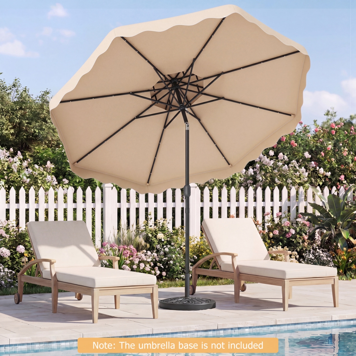 NP13314BE 9 ft. Solar LED Patio Umbrella Push-Button Tilt & Crank 24 LED Lights & 8 Ribs - Beige