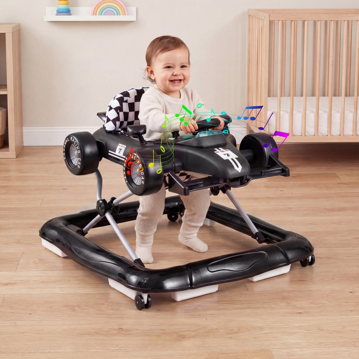 BC10273DK 4-in-1 Baby Push Walker Activity Center Height Adjustable with Music Box - Black