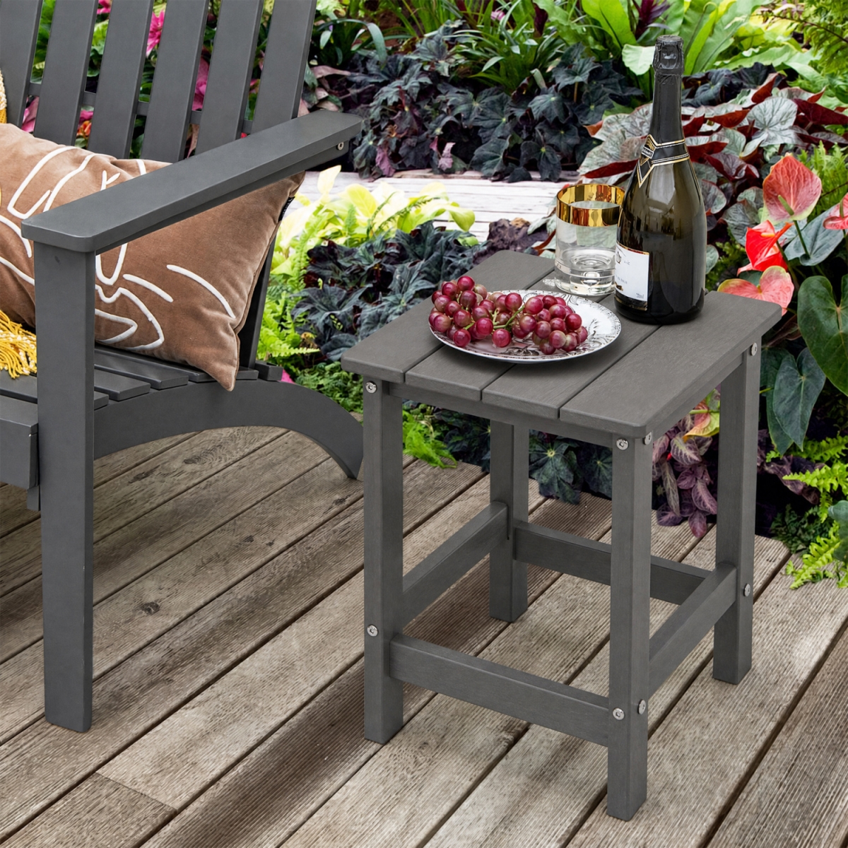 NP13708GR-2 14 in. Square Weather-Resistant Adirondack Side Table - Gray - Set of 2