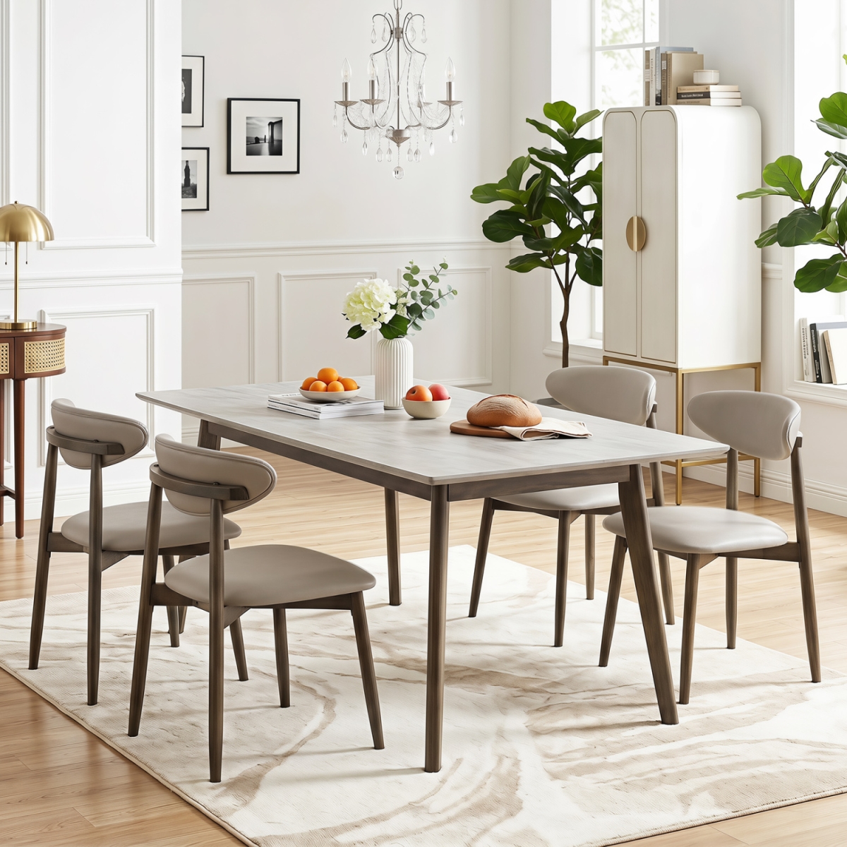 2-KC59630GR-2 Wooden Modern Upholstered Dining Chairs with Curved Backrest - Gray - Set of 4