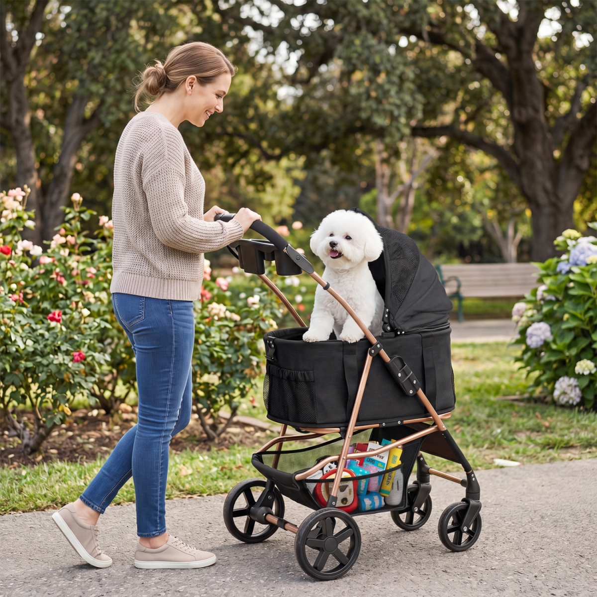 PW10185BK 3-in-1 Pet Stroller for Small Medium Dogs Foldable with Detachable Carrier - Black