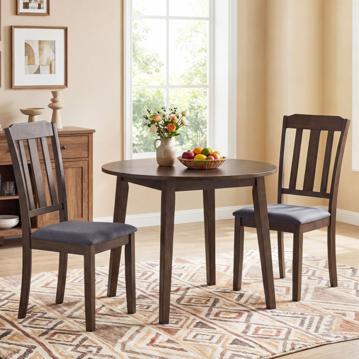 KC59368BN-2 Rubber Wood Dining Room Chairs with Comfortable Backrest - Brown - Set of 2