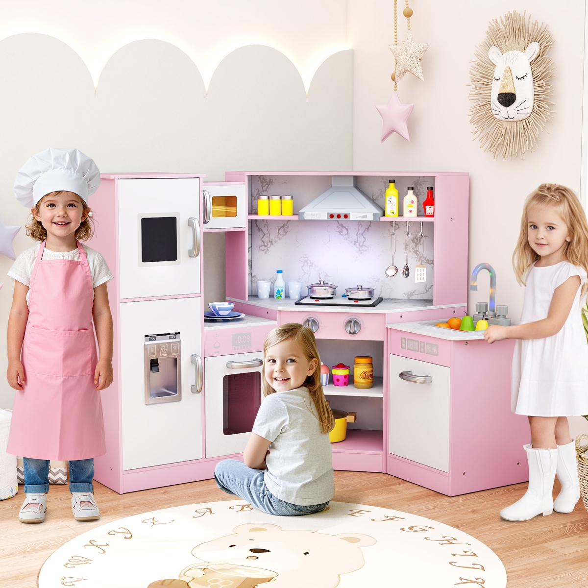 TP10162PI Kids Corner Pretend Kitchen Playset with Separated Washing Basin - Pink