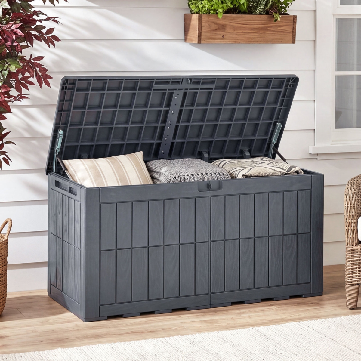 NP13729GR Waterproof Lockable Outdoor Deck Box for Tools Cushions Pool - Gray