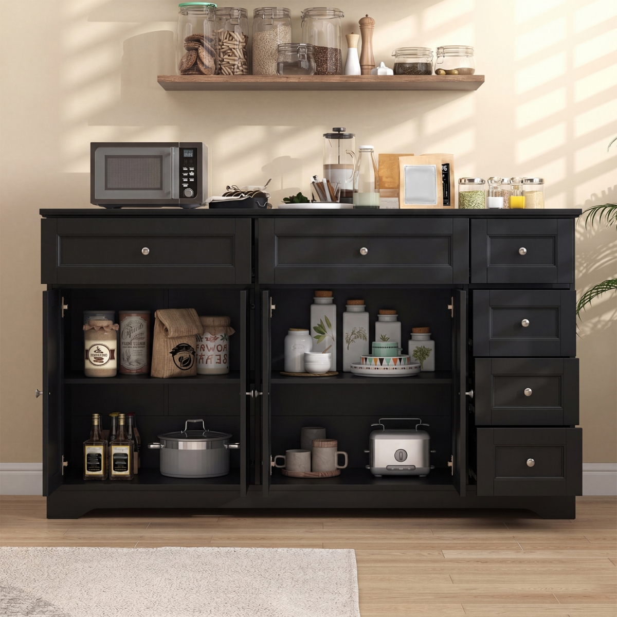 JV12793DK- Buffet Sideboard 59 in. Modern Coffee Bar Station Console Table - Black