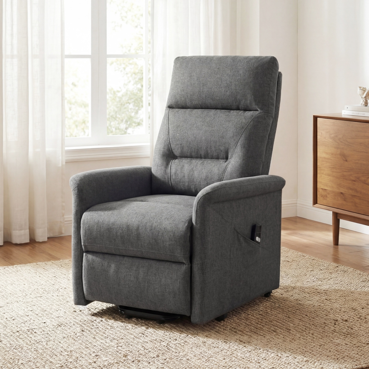 JV13407GR Power Lift Recliner Chair for Elderly with Remote Control & Side Storage Pocket - Gray