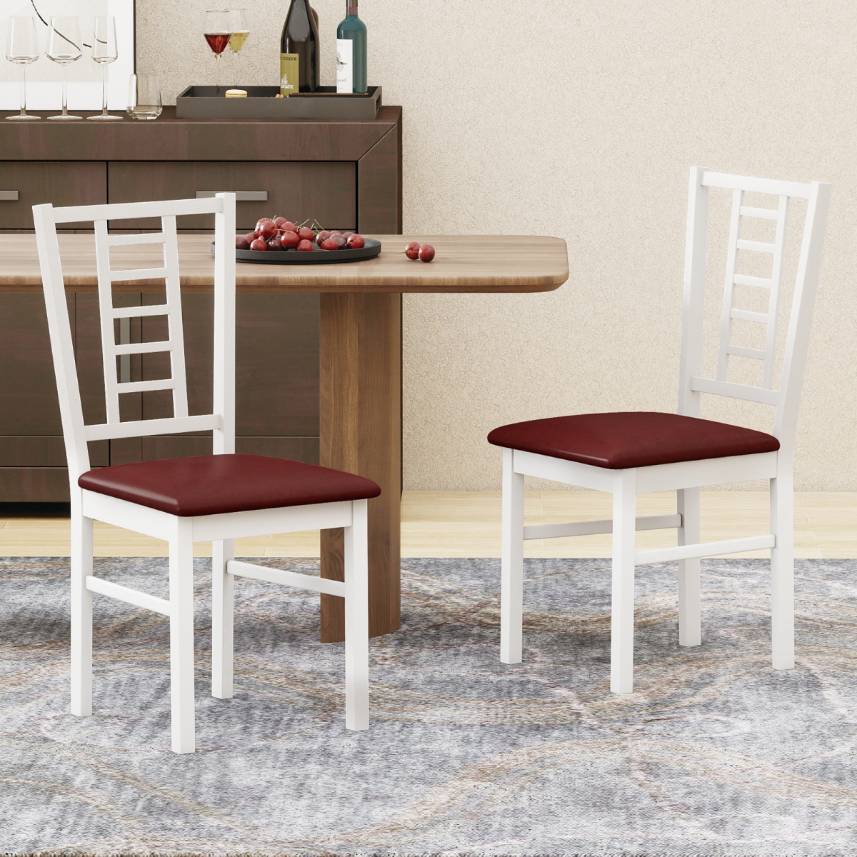 JV13567WH PU Leather Upholstered Wood Dining Chairs - White - Set of 2