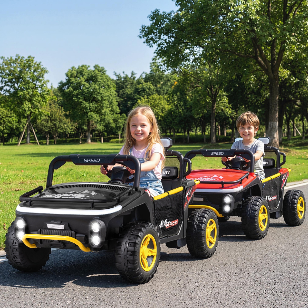 TQ10460US-DK 24V Ride on Toy for Kids 2 Seater Ride on Truck Car with Horn Music Story - Black