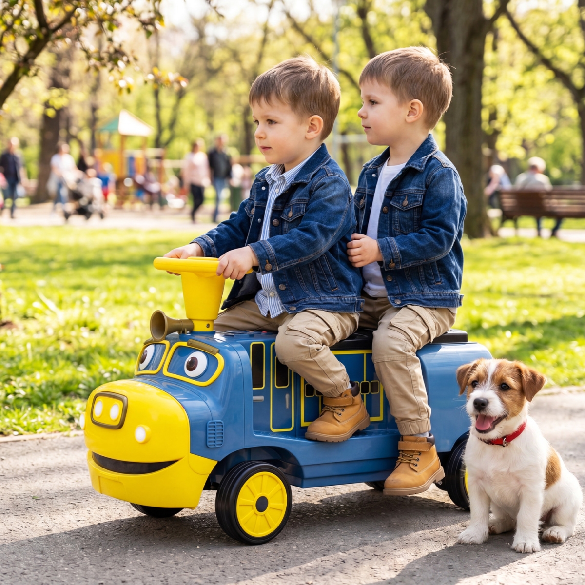 TQ10545US-NY 12V Kids Ride on Train 3-Seater with Detachable Carriage Licensed Chuggington - Blue