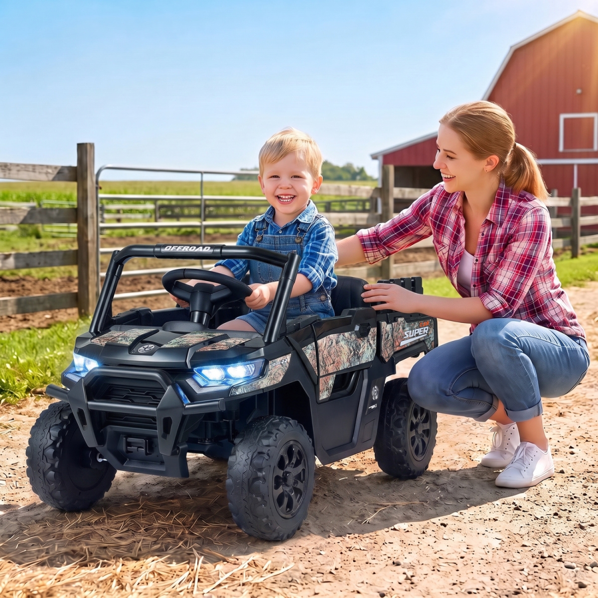 TQ10592US-DK 24V Ride on Dump Truck Car Off-Road with Remote Control & Music - Black