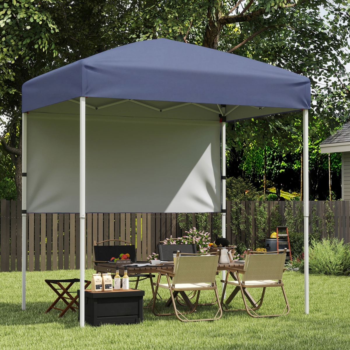 NP13533GR 6 x 4 ft. Pop-Up Canopy Tent with 1 Half Sidewall Easy Setup Folding Outdoor Sun Shelter - Gray