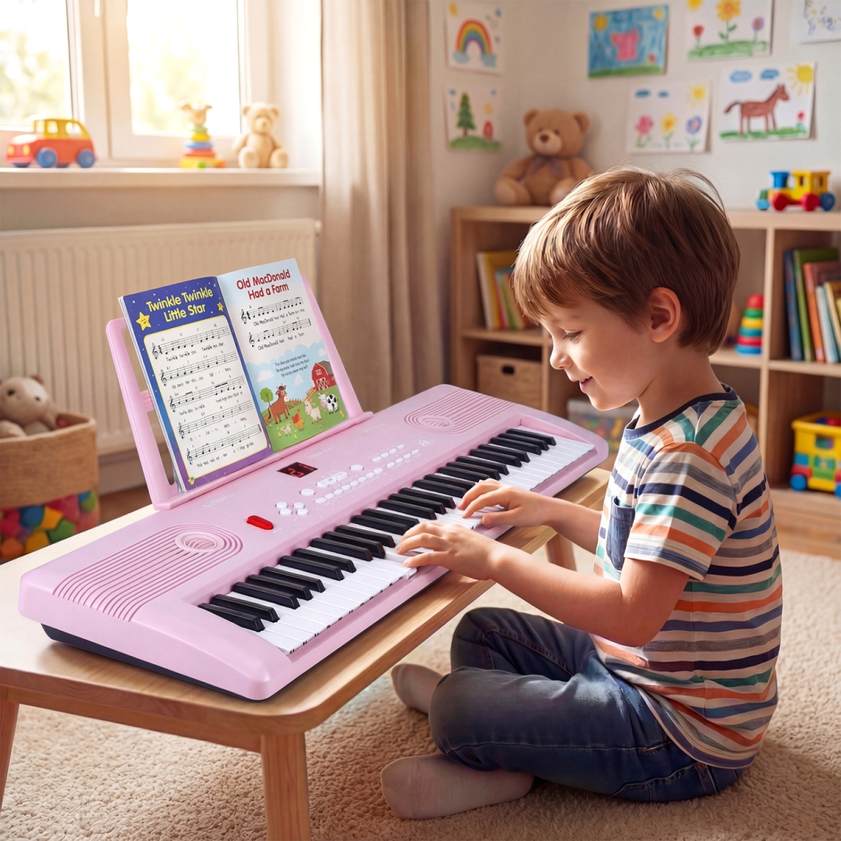MU10116US-PI 61 Key Electric Portable Digital Keyboard Piano for Beginner - Pink