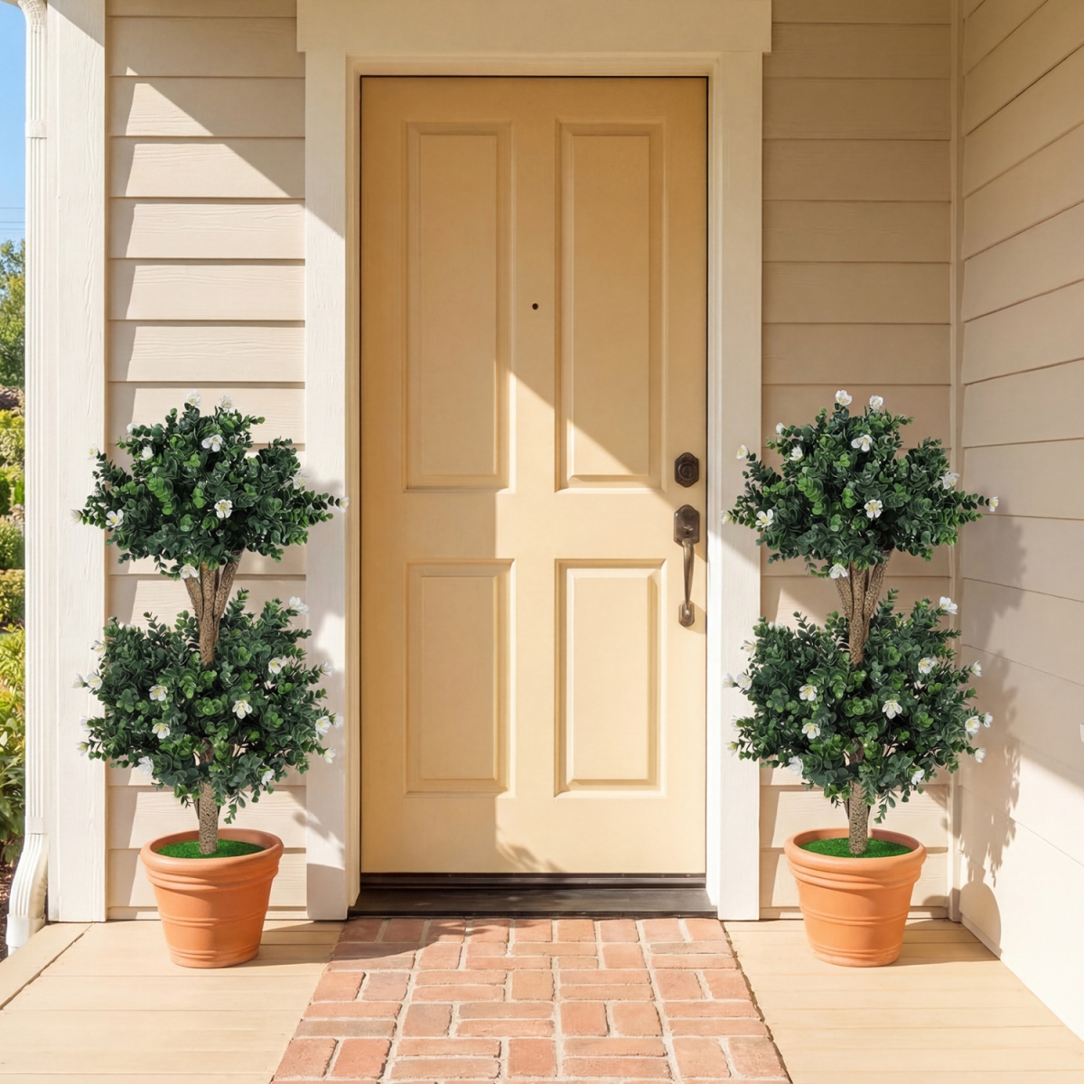 HZ10532WH-2 36 in. Artificial Double Ball Boxwood Topiary Tree with 41 Blossoms - White - Pack of 2