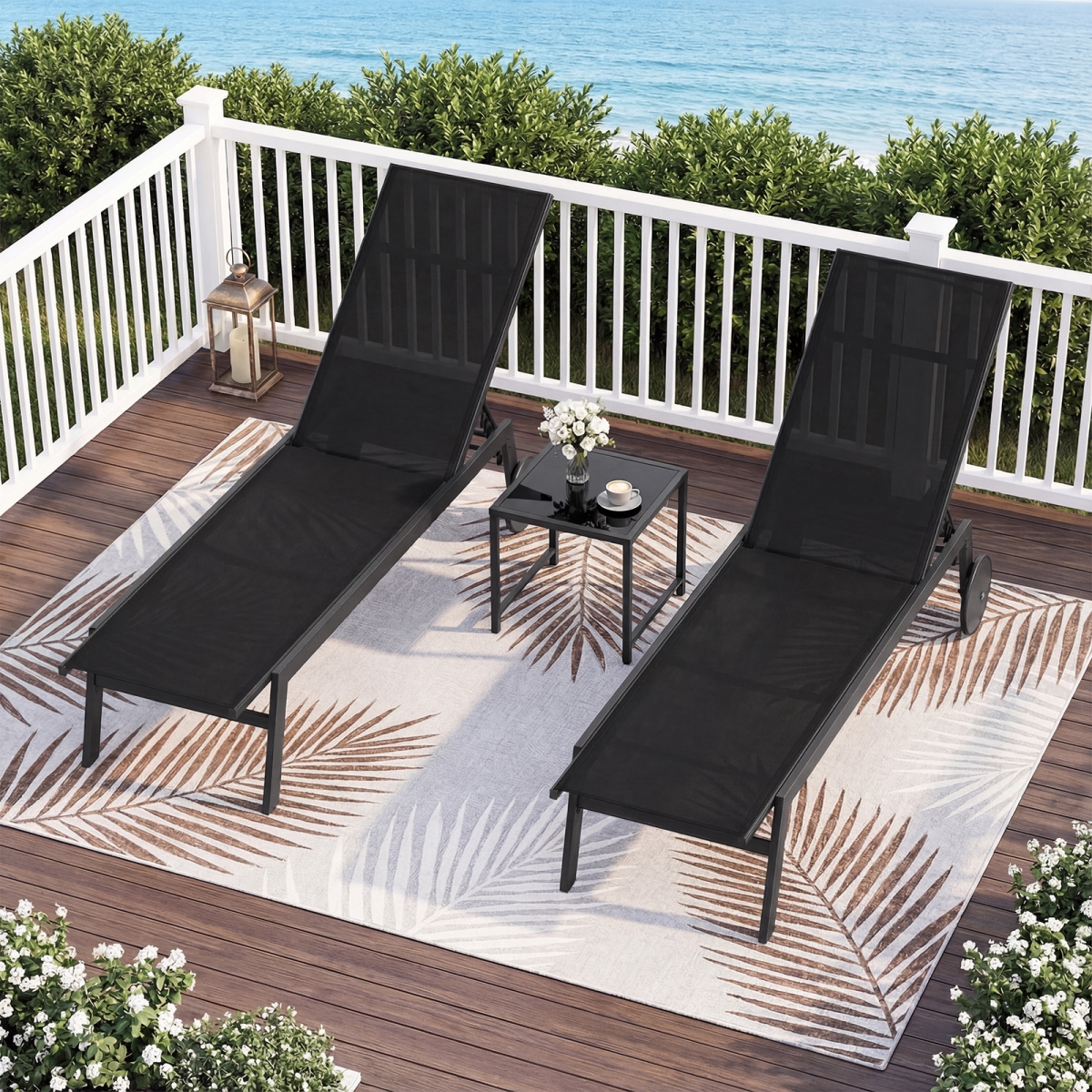NP12860DK-2 Patio Chaise Lounge Chair with Wheels & 6-Level Adjustable Backrest - Set of 2