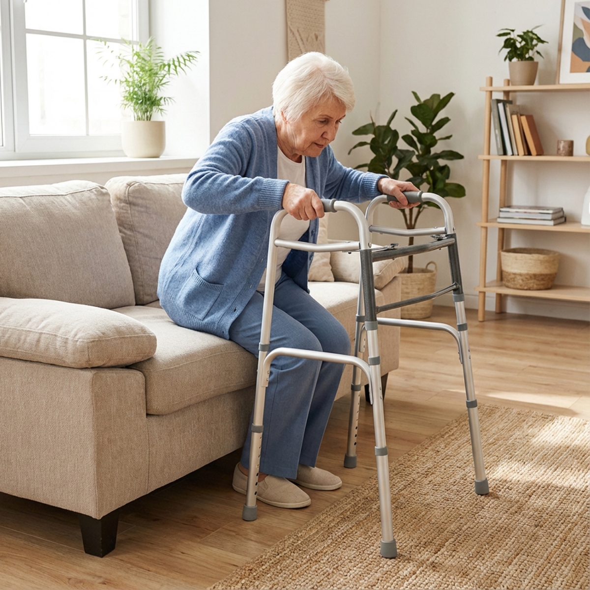 JH10061 2-Button Folding Walker Lightweight with 7-Level Adjustable Height