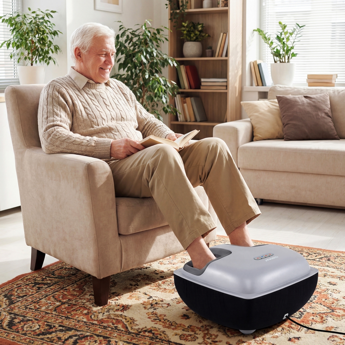 JS10042US-DK Shiatsu Foot Massager with 3-Level Deep Kneading & Air Compression - Black
