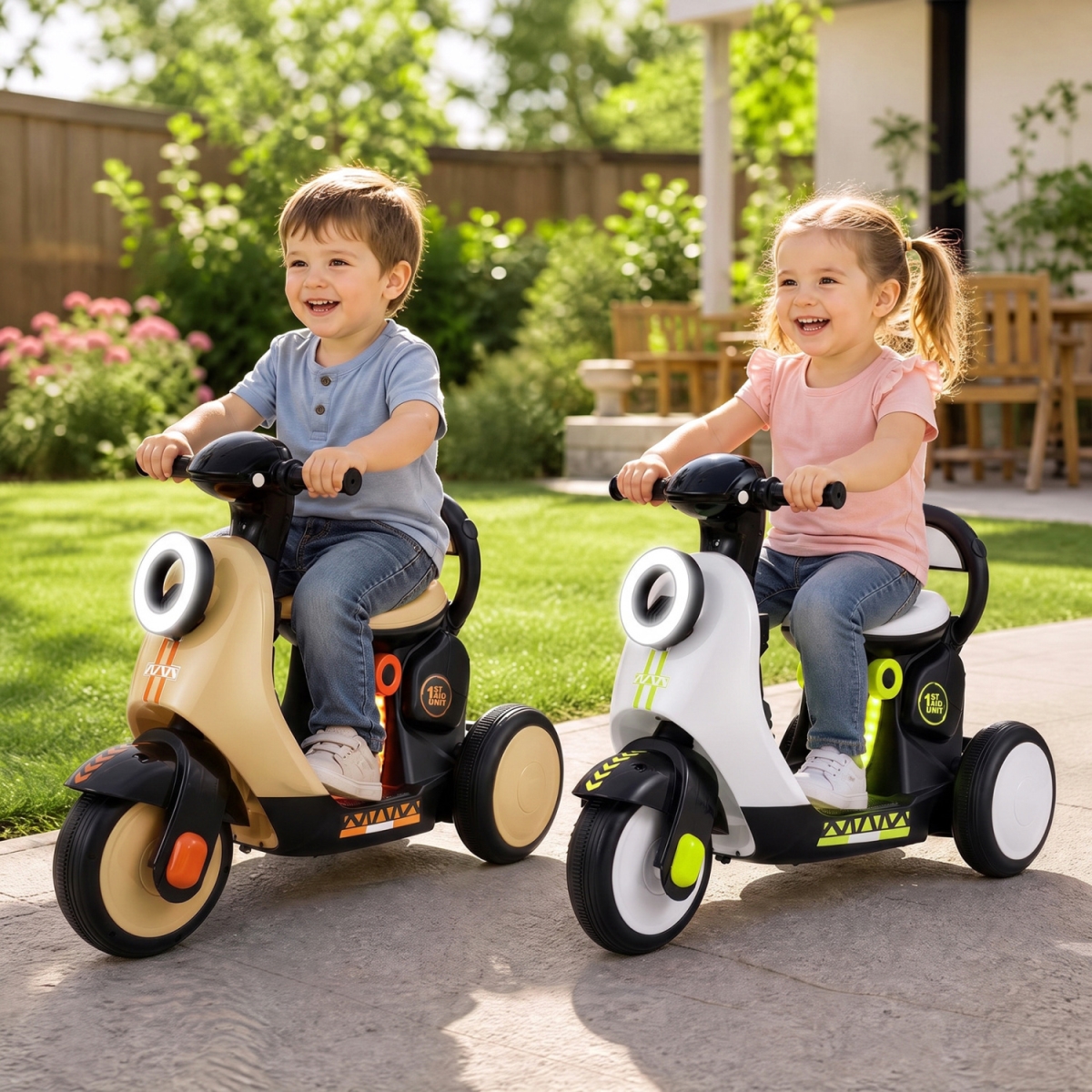 TQ10517US-CF 6V Electric Ride on Motorcycle with LED Headlight for Kids Aged 3-5 Years - Khaki