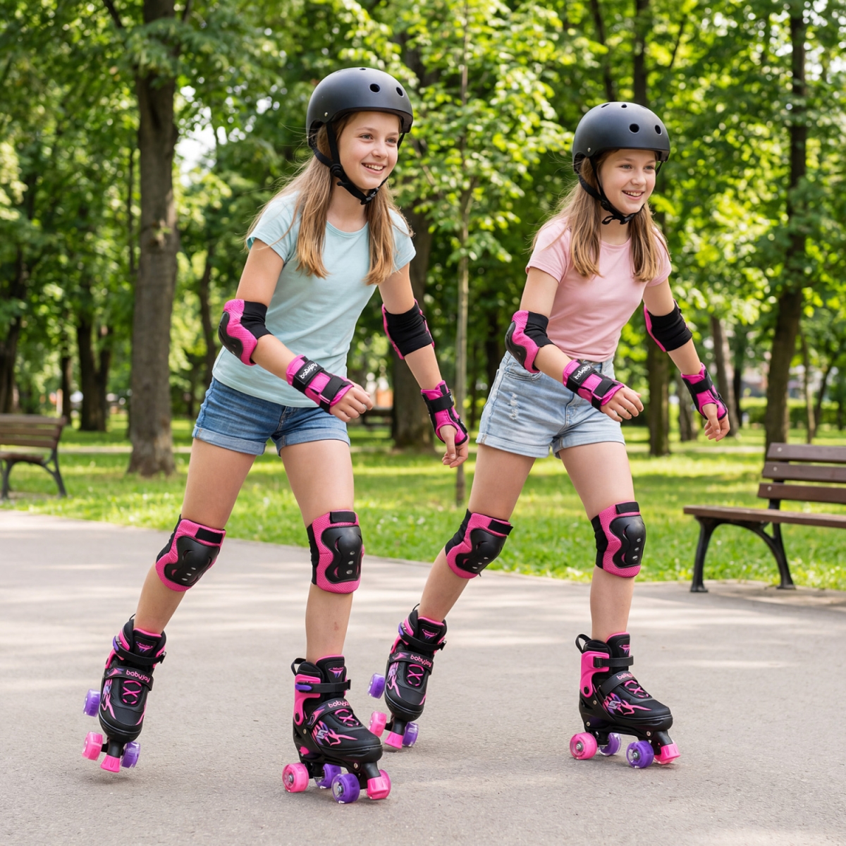 TS10377PI Kids Roller Skates for Girls Boys Teens 4 Sizes Adjustable Quad Skates with Light-Up Wheels - Pink