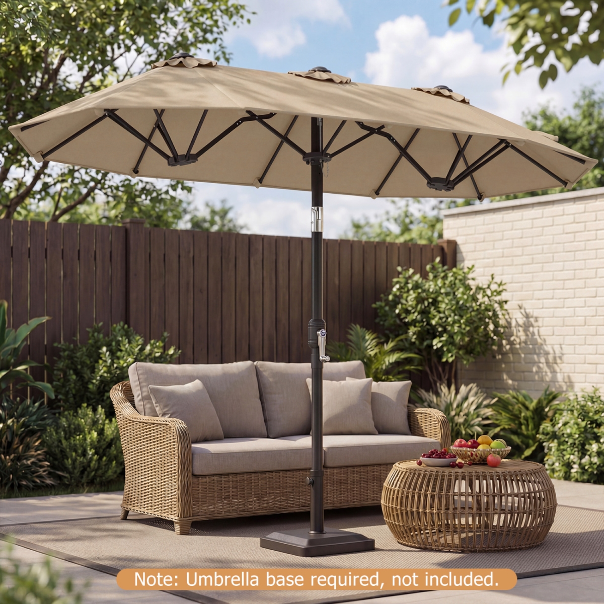NP13306CF Double-Sided Patio Umbrella with Push Button Tilt Crank Handle - Coffee
