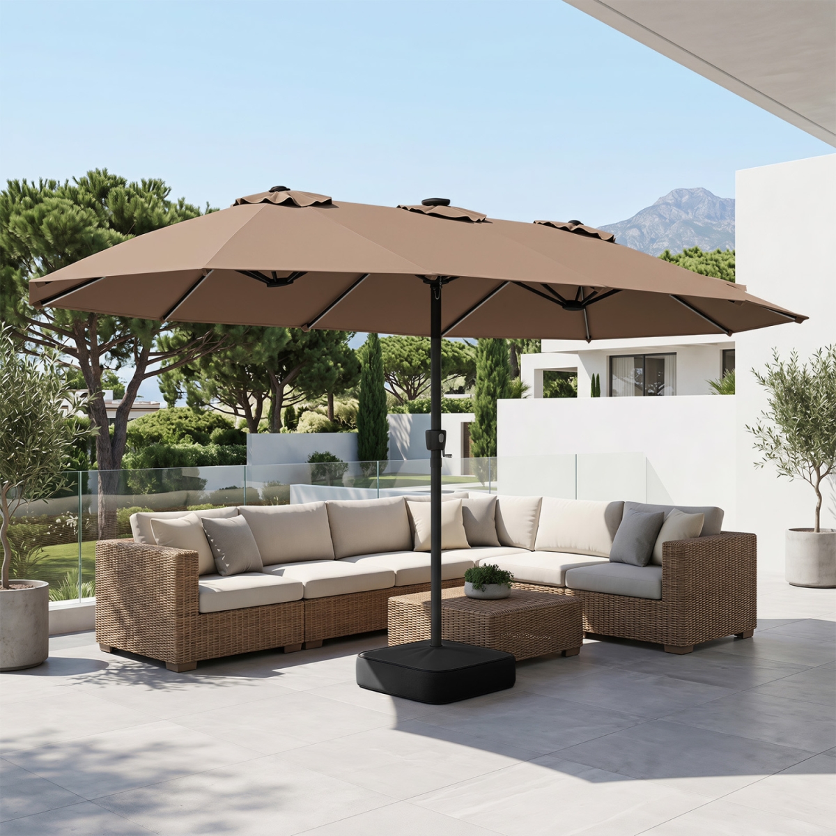 NP13439CF-B 15.5 ft. Extra-Large Patio Umbrella with Base 12 Reinforced Ribs - Brown