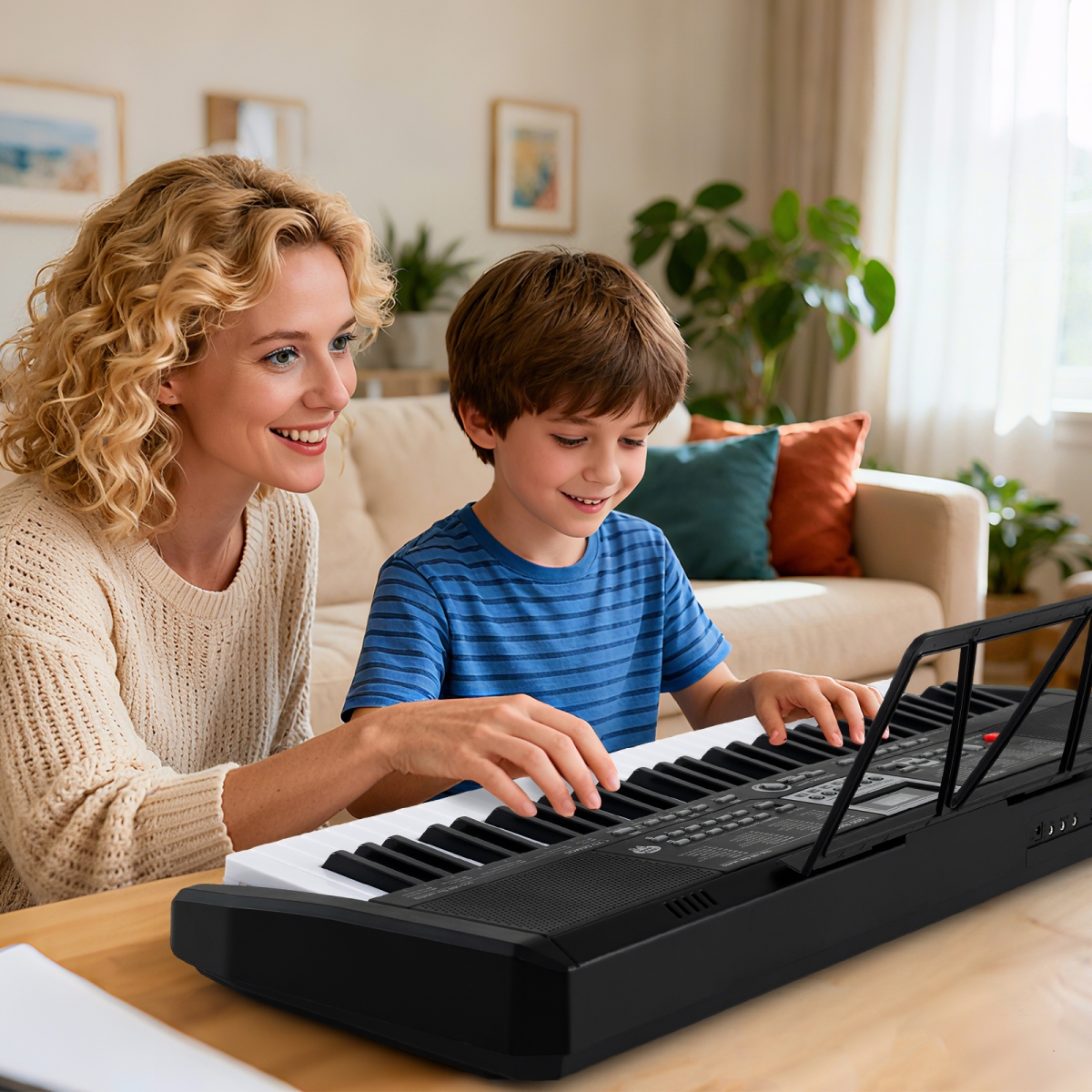 MU10137US-DK 61 Keys Portable Keyboard for Beginners Electric Piano Keyboard Kit with 200 Rhythms & 200 Tones - Black