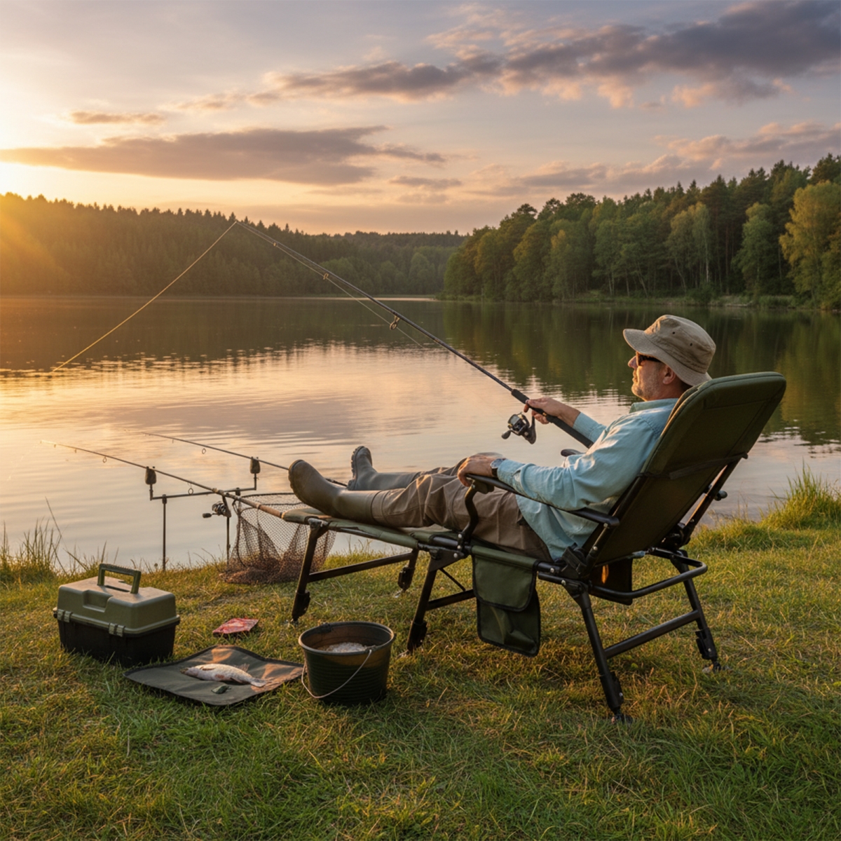 NP12607GN Oversized Foldable Fishing Chair with Detachable Footrest - Green