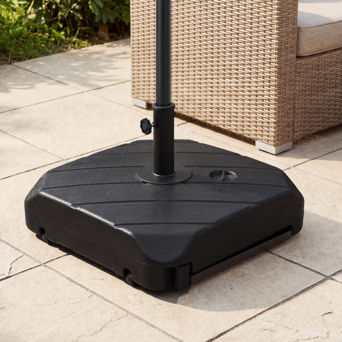 NP13004 211 lbs Fillable Patio Umbrella Base with Wheels & Telescopic Pull Rod - Black