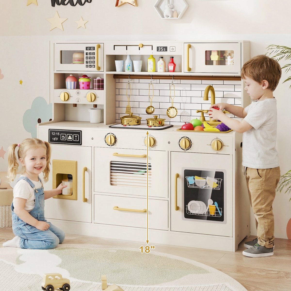 TP10516BE Pretend Toy Kitchen Set with Stoves & Water Dispenser - Beige