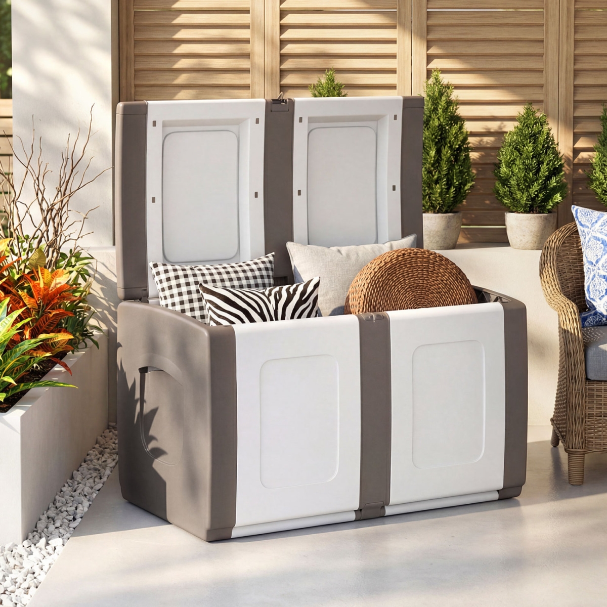 JZ10443BE 53 gal Patio Container with Lockable Lid for Packages & Garden - Beige