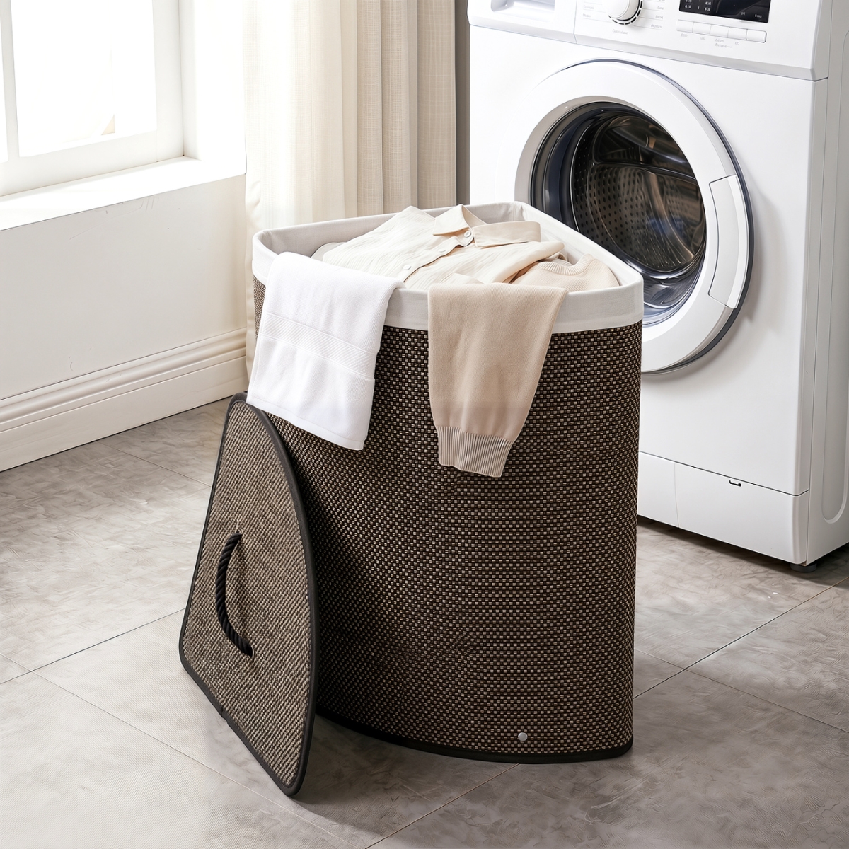 JZ10541BK 15 gal Capacity Bamboo Laundry Hamper with Removable Liner - Black