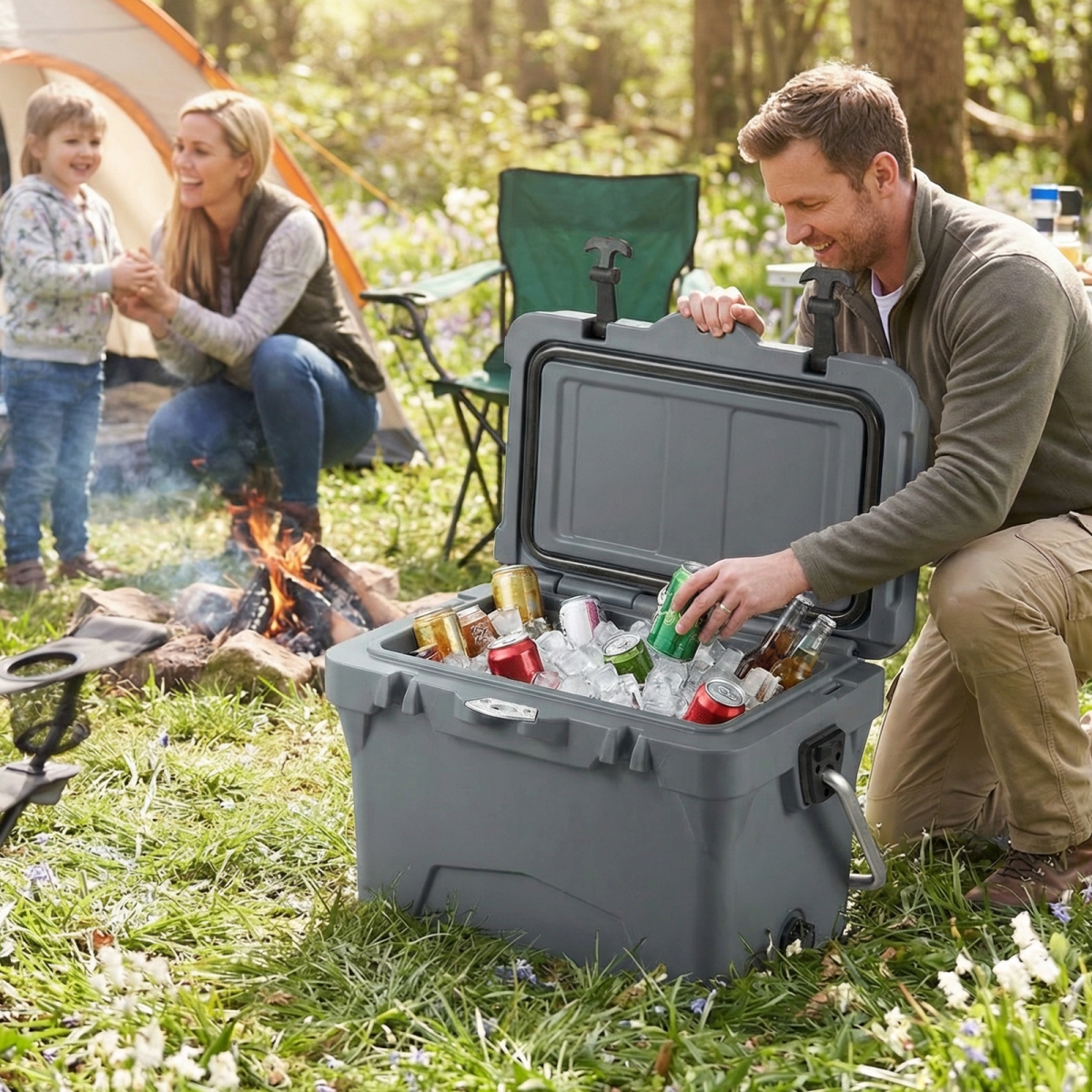 NP12848GR 20 qt. Portable Hard Cooler with Built-In Ruler & Bottle - Gray