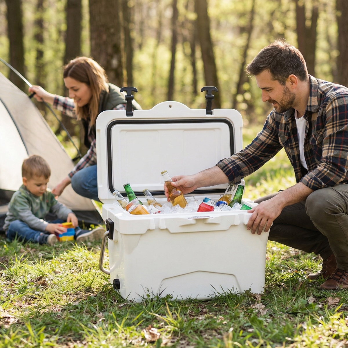 NP12848WH 20 qt. Portable Hard Cooler with Built-In Ruler & Bottle - White