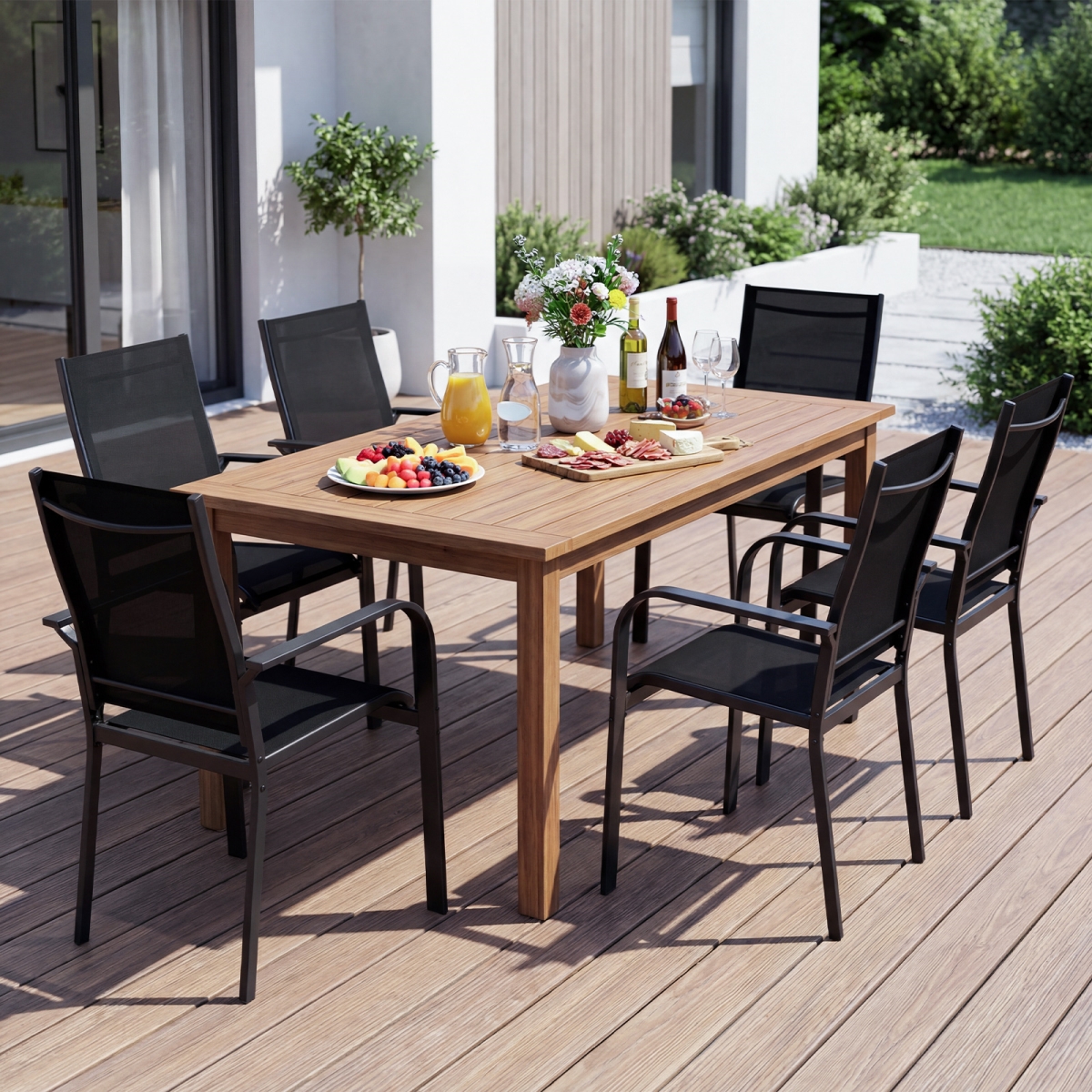 NP13155DK-2 Patio Dining Chairs Set with Stackable Outdoor Armchairs with Metal Frame - Set of 2