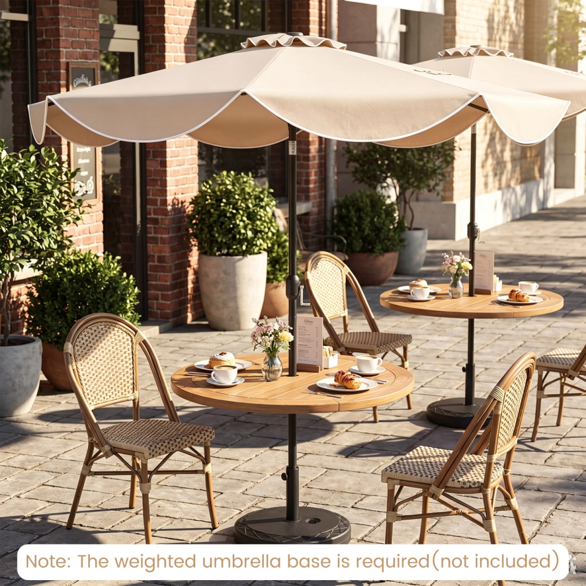 NP13216BE 10 ft. Scalloped Solar Patio Umbrella with 24 LED Lights & Tilt Adjustment - Beige