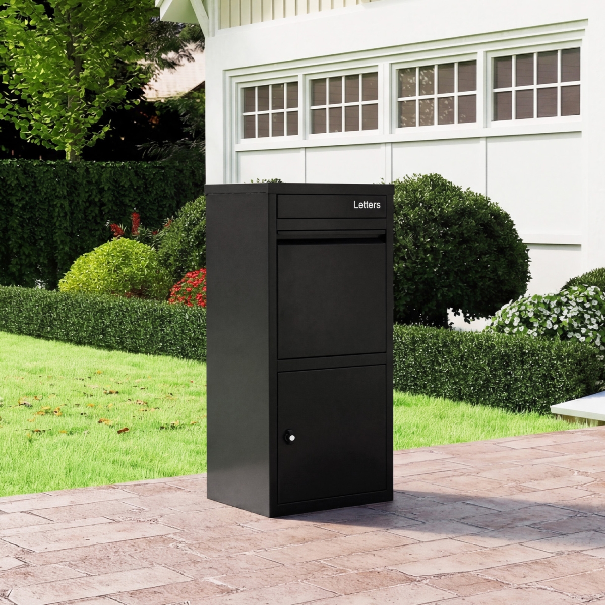 NP13224DK Large Galvanized Package Delivery Box for Outside with Anti-Theft Design - Black