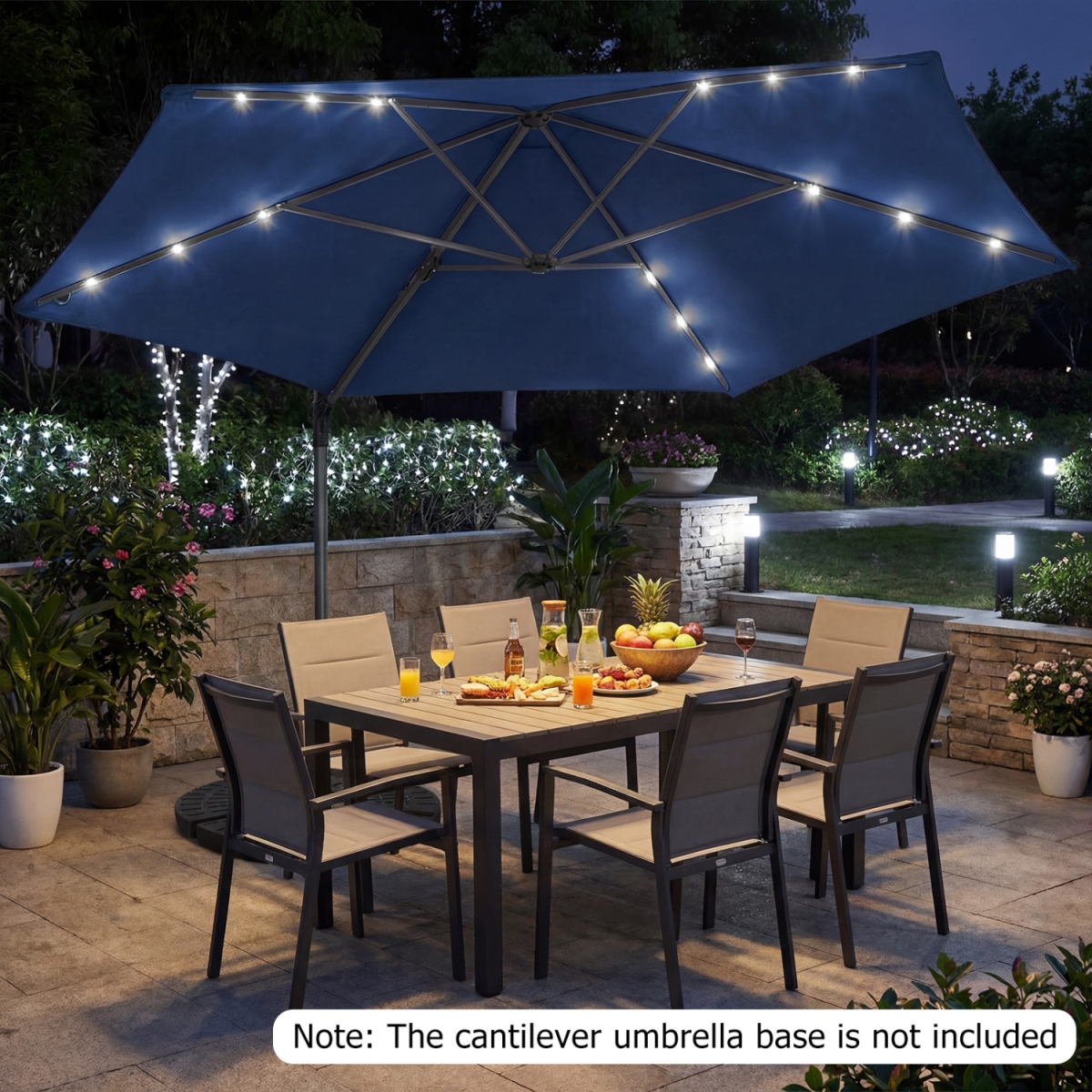 NP13289NY 10 ft. Patio Cantilever Umbrella with Solar LED Lights - Navy